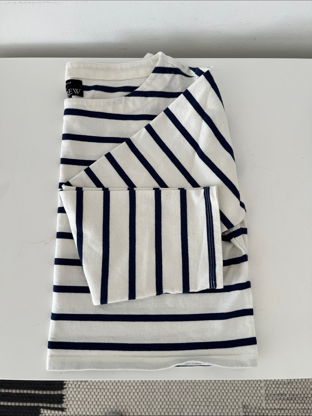 J. Crew Striped Boatneck Long-Sleeve Top - White & Navy